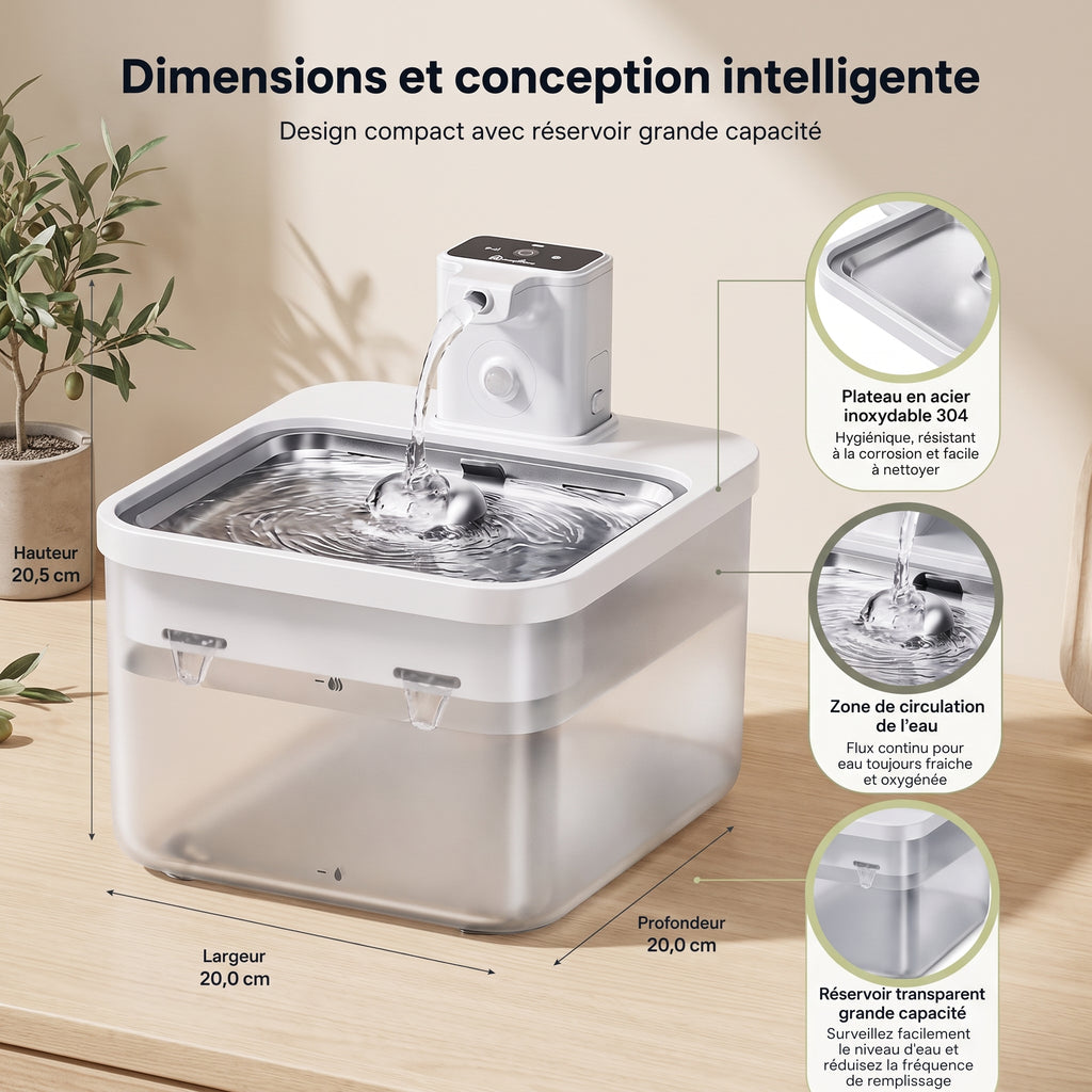 Fontaine à Eau Chat Inox Sans Fil 2,5 L