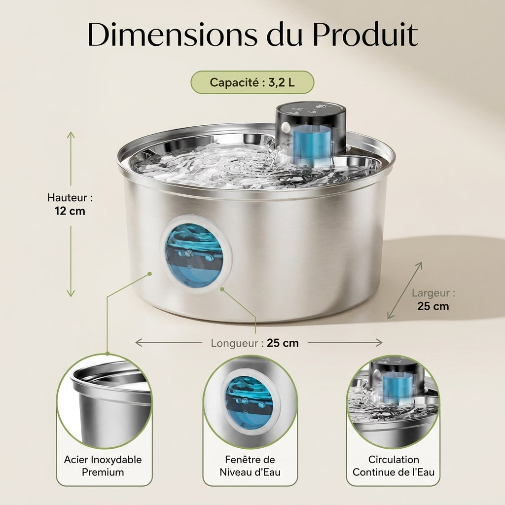 Fontaine à eau inox 3,2 L pour chat