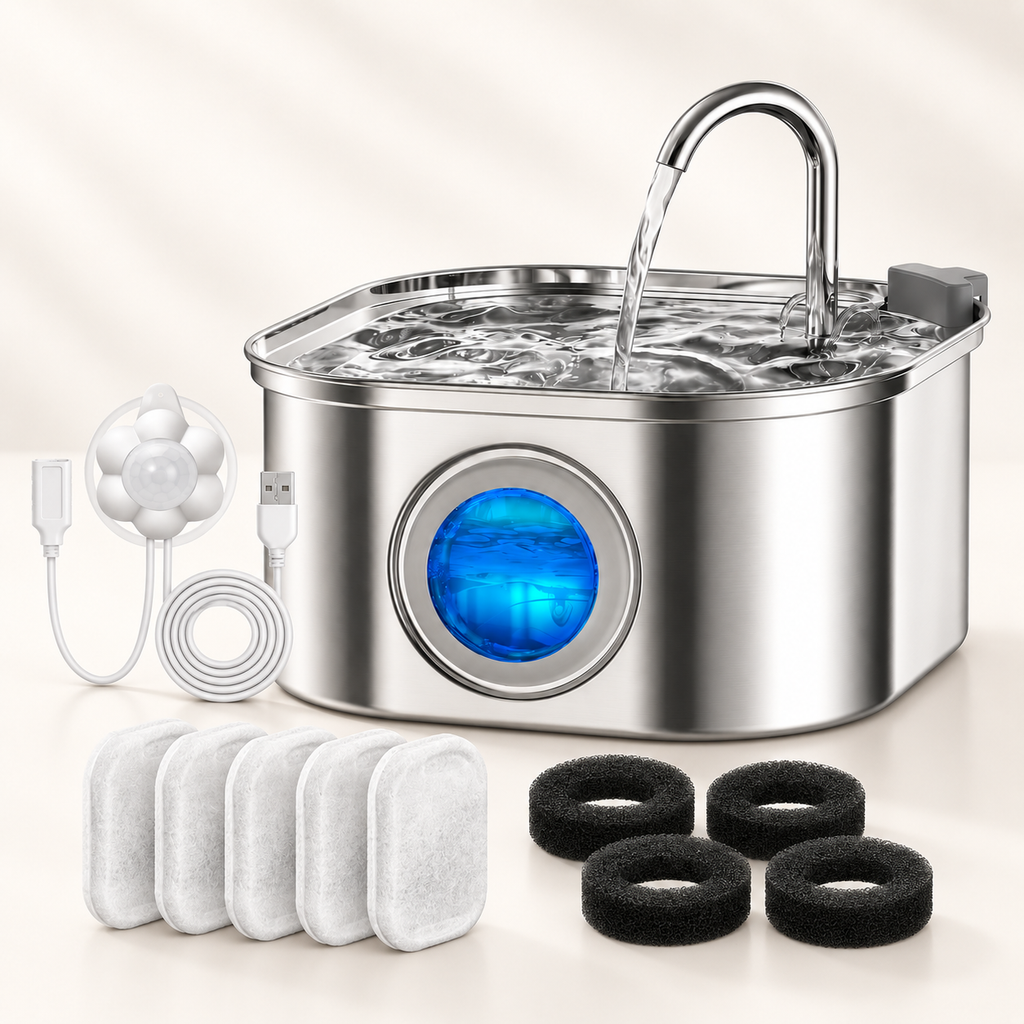 Fontaine à eau en inox pour chat et chien