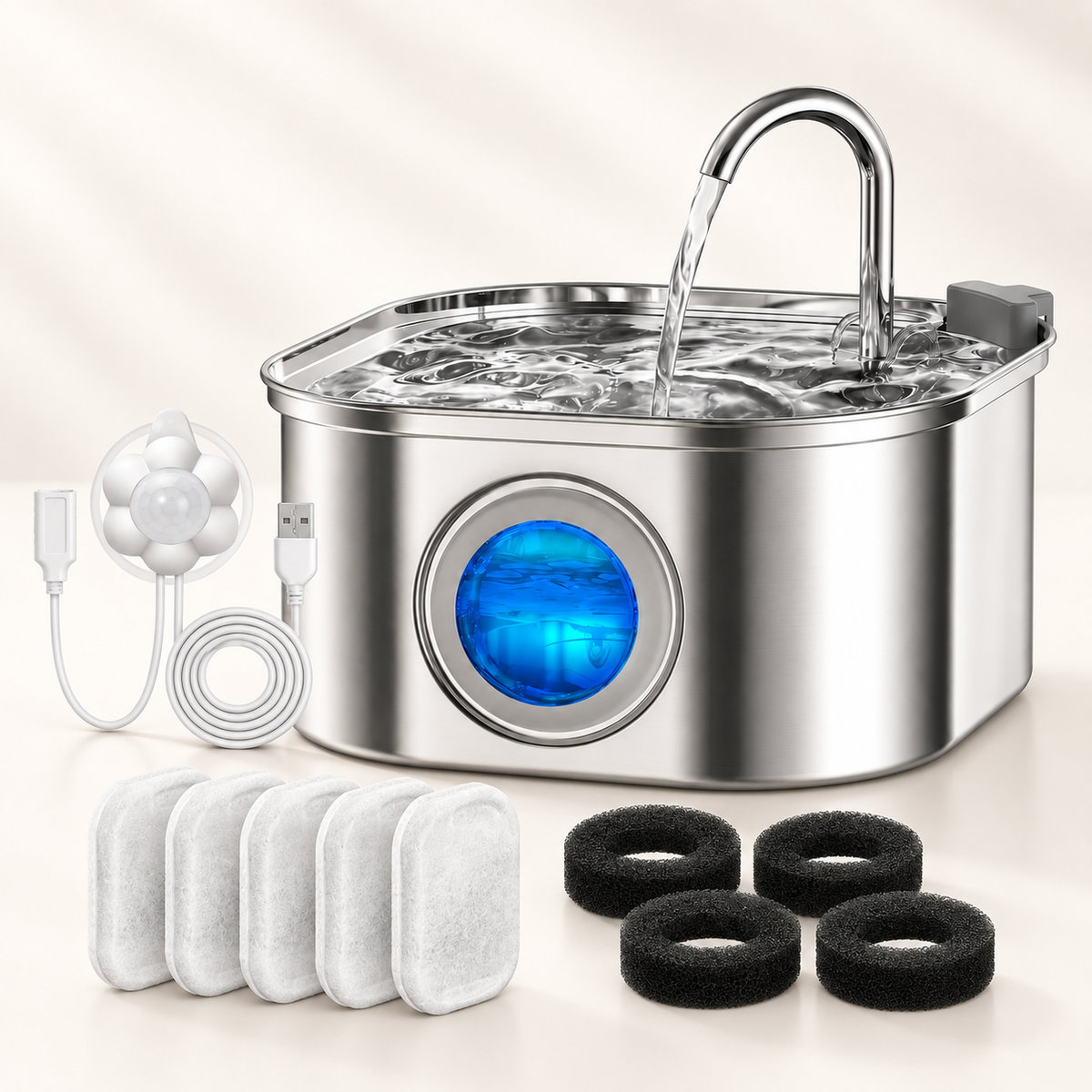 Fontaine à eau en inox pour chat et chien