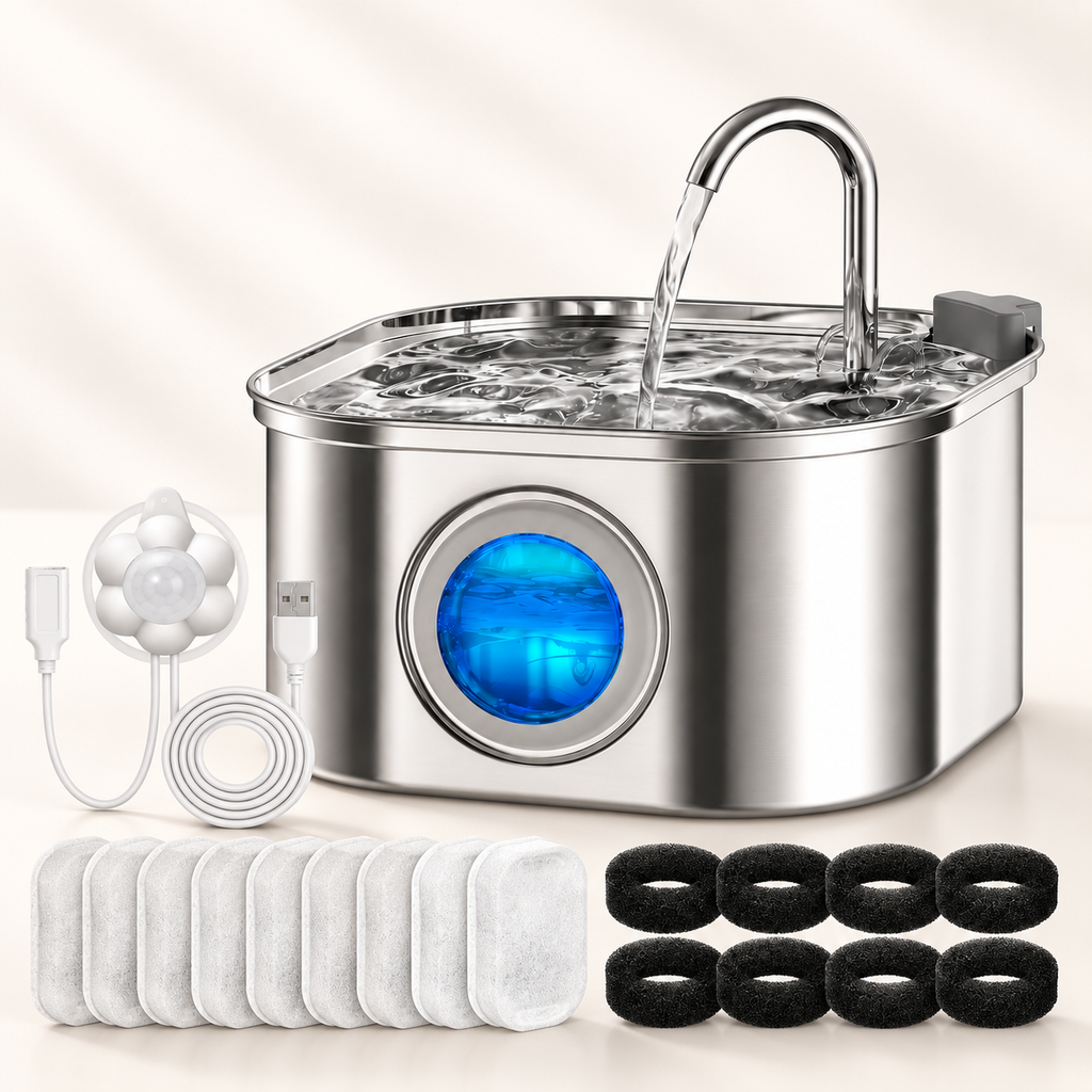 Fontaine à eau en inox pour chat et chien