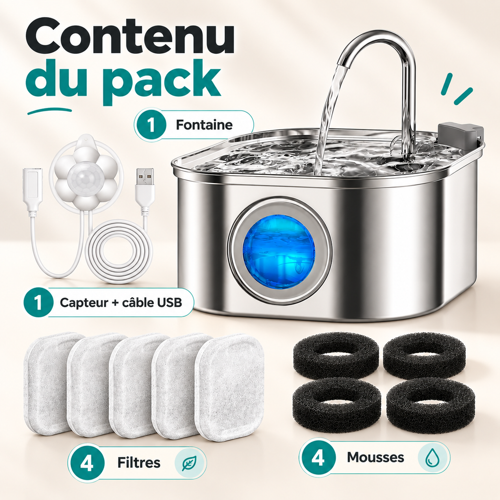 Fontaine à eau en inox pour chat et chien