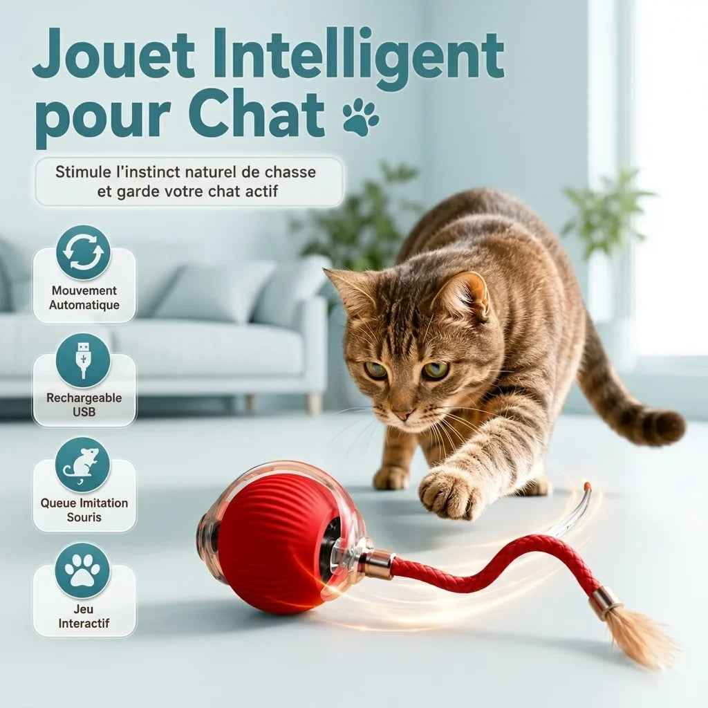 Chat jouant avec la balle interactive automatique, instinct de chasse