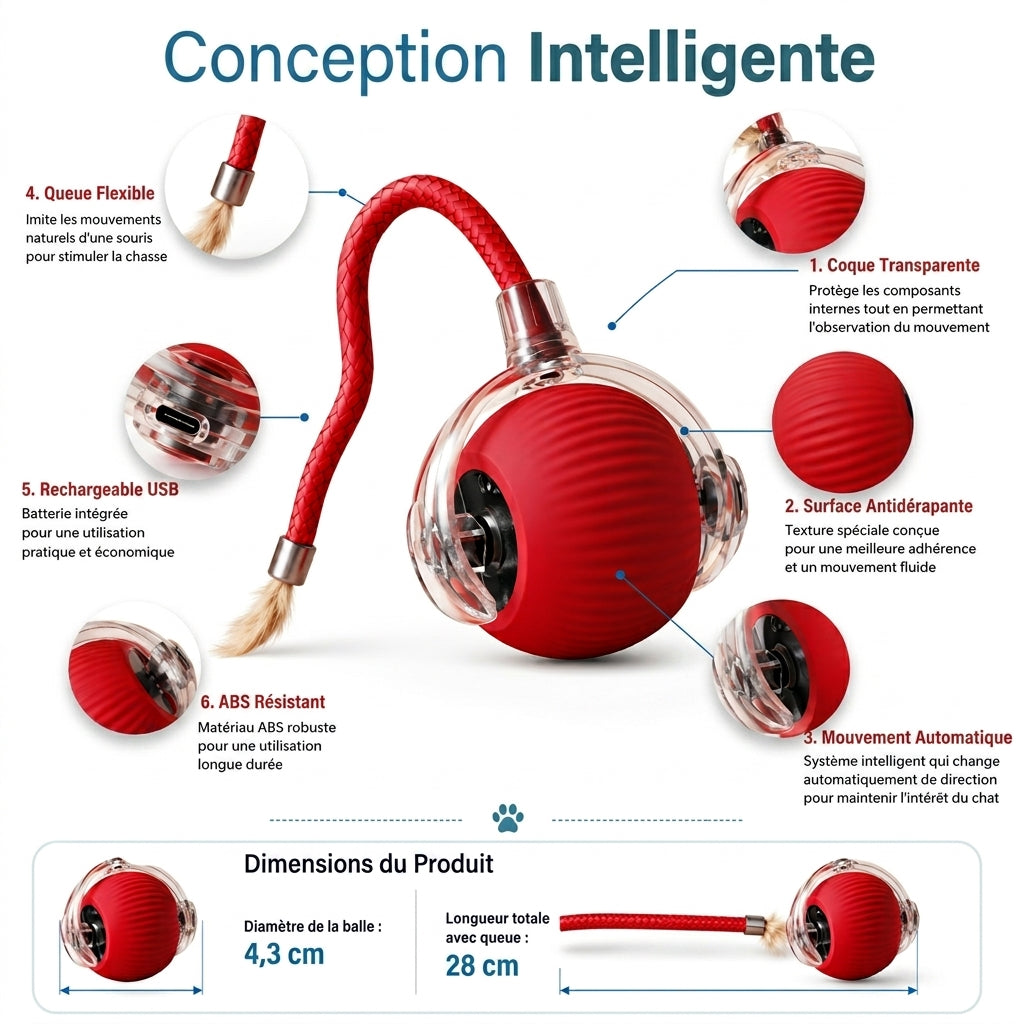 Balle interactive avec corde pour chat et chien