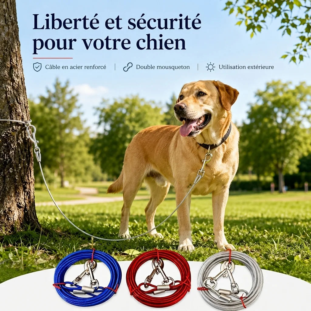 Câble attache jardin chien - scène labrador au parc