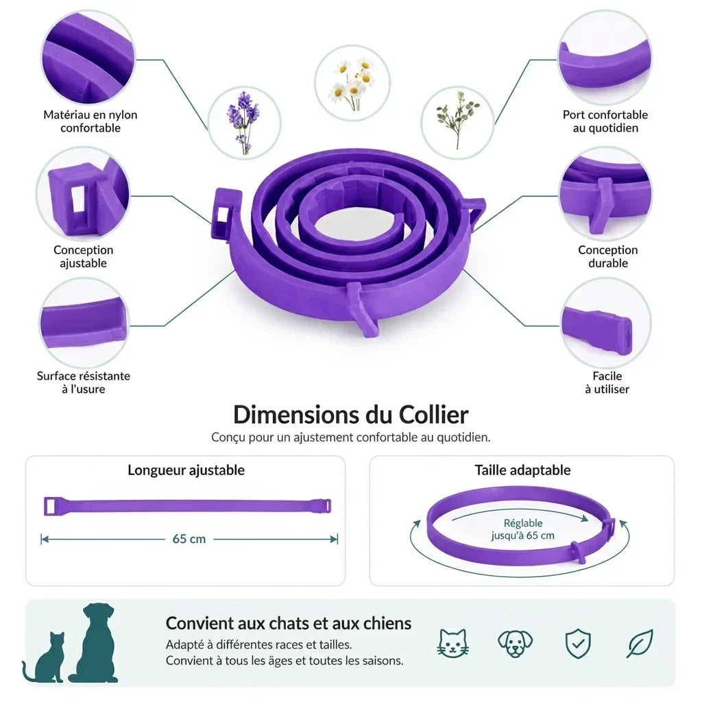 Guide des tailles et dimensions du collier apaisant chat et chien