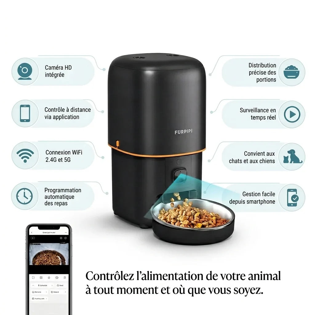 Distributeur croquettes chat caméra HD - caractéristiques et fonctions