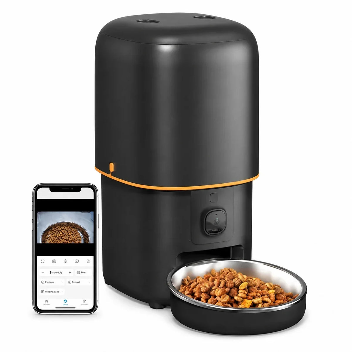 Distributeur croquettes chat caméra HD - vue produit et application