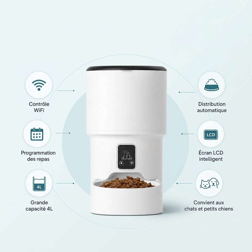 Distributeur de croquettes automatique connecté Wi-Fi