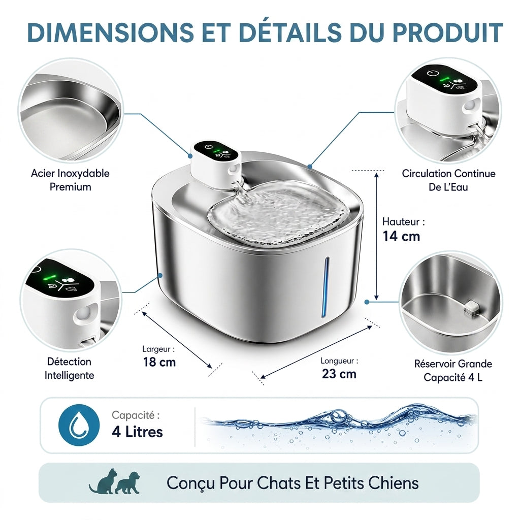 Fontaine à eau en inox avec indicateur lumineux