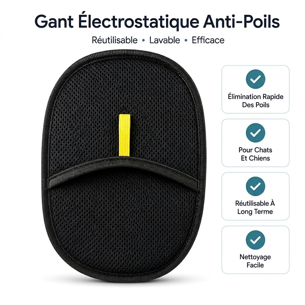 Gant électrostatique anti-poils réutilisable