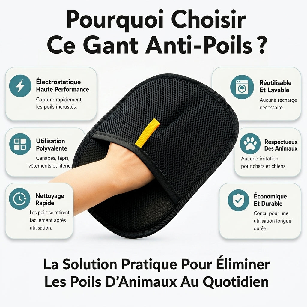 Gant électrostatique anti-poils réutilisable