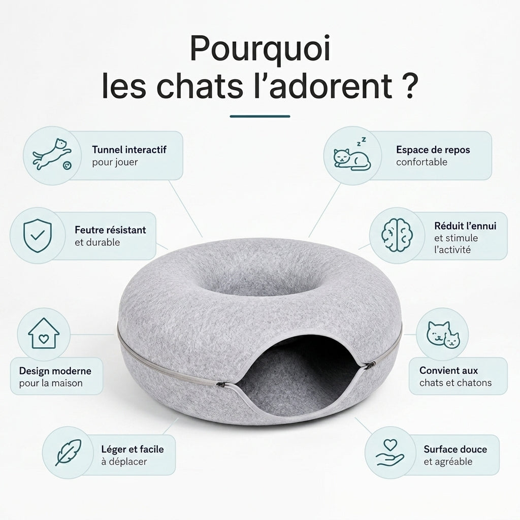 Lit donut avec tunnel pour chat et chien