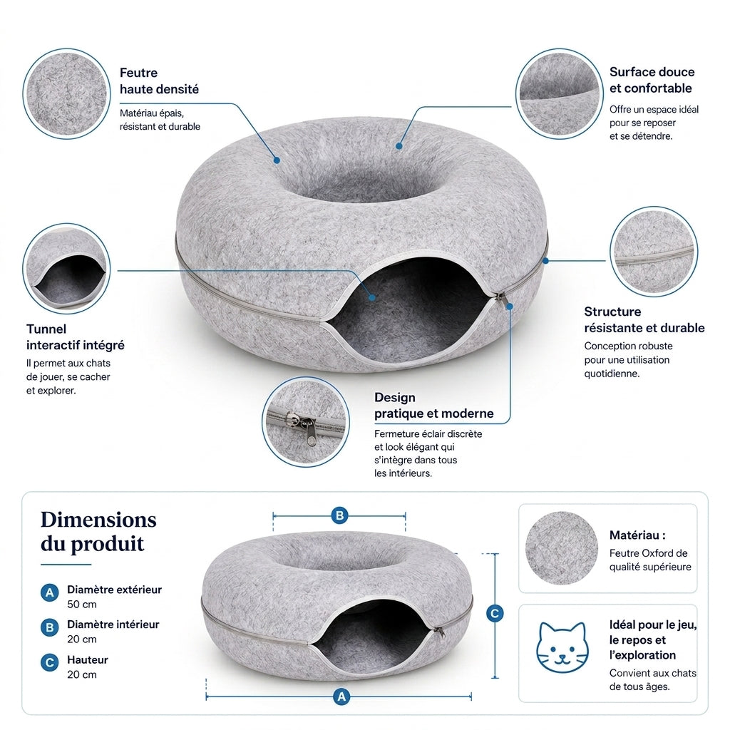 Lit donut avec tunnel pour chat et chien