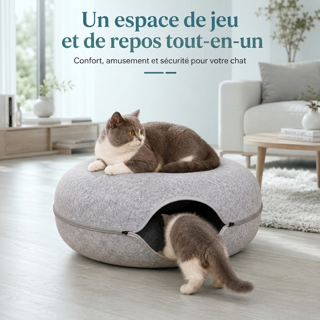 Lit donut avec tunnel pour chat et chien