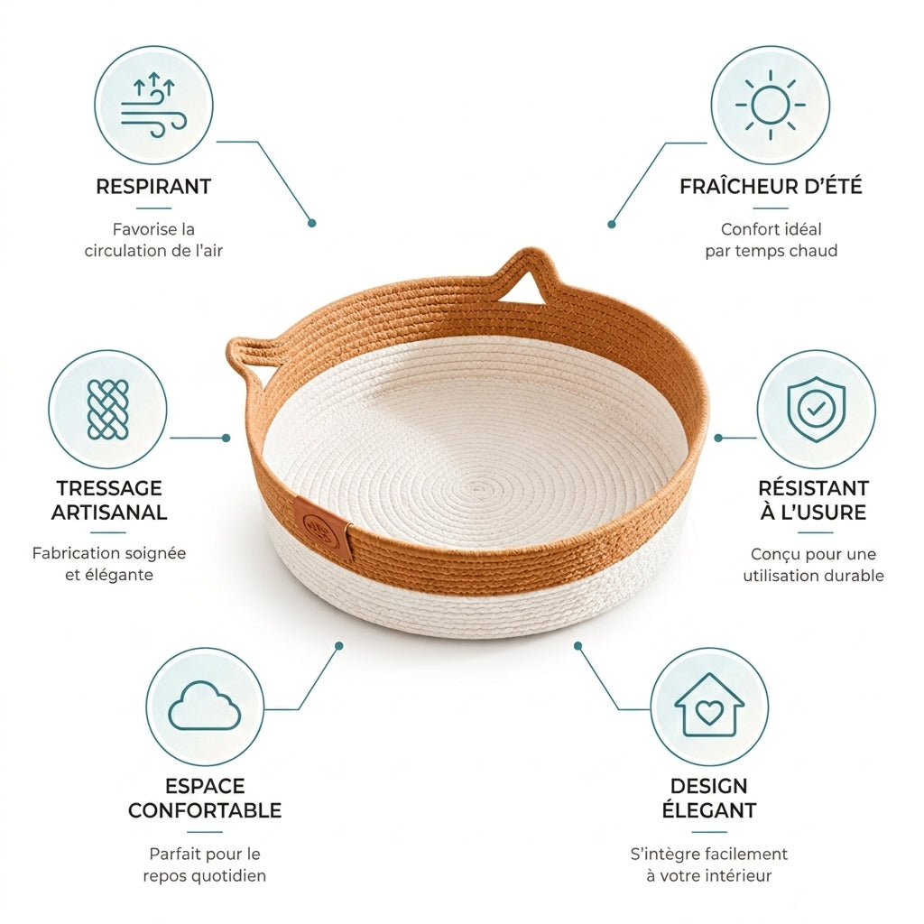 Panier en corde tressée oreilles de chat