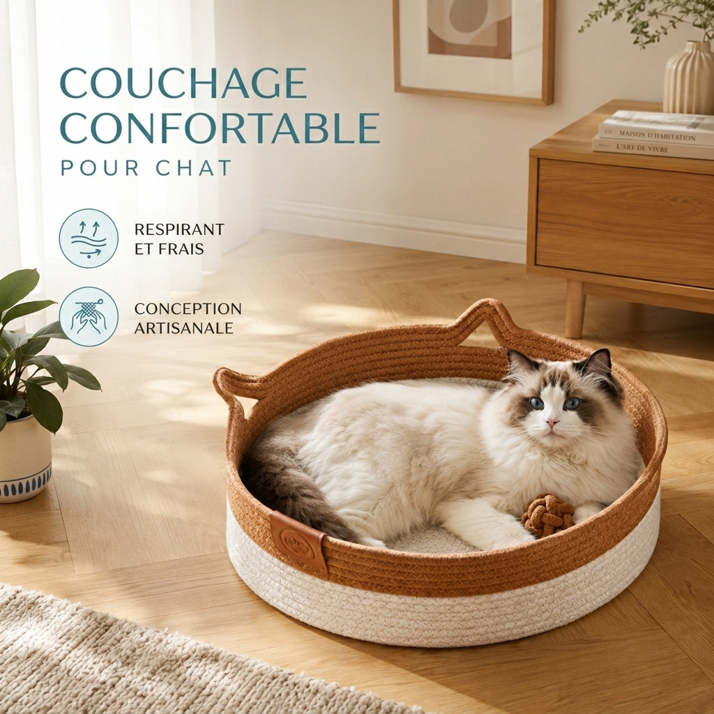 Panier en corde tressée oreilles de chat