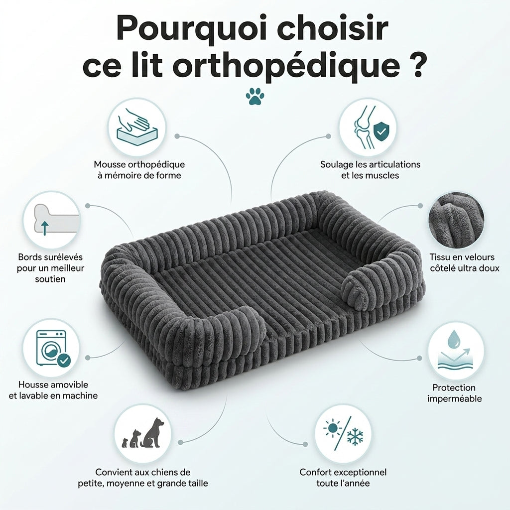 Panier canapé gris à accoudoirs pour chien