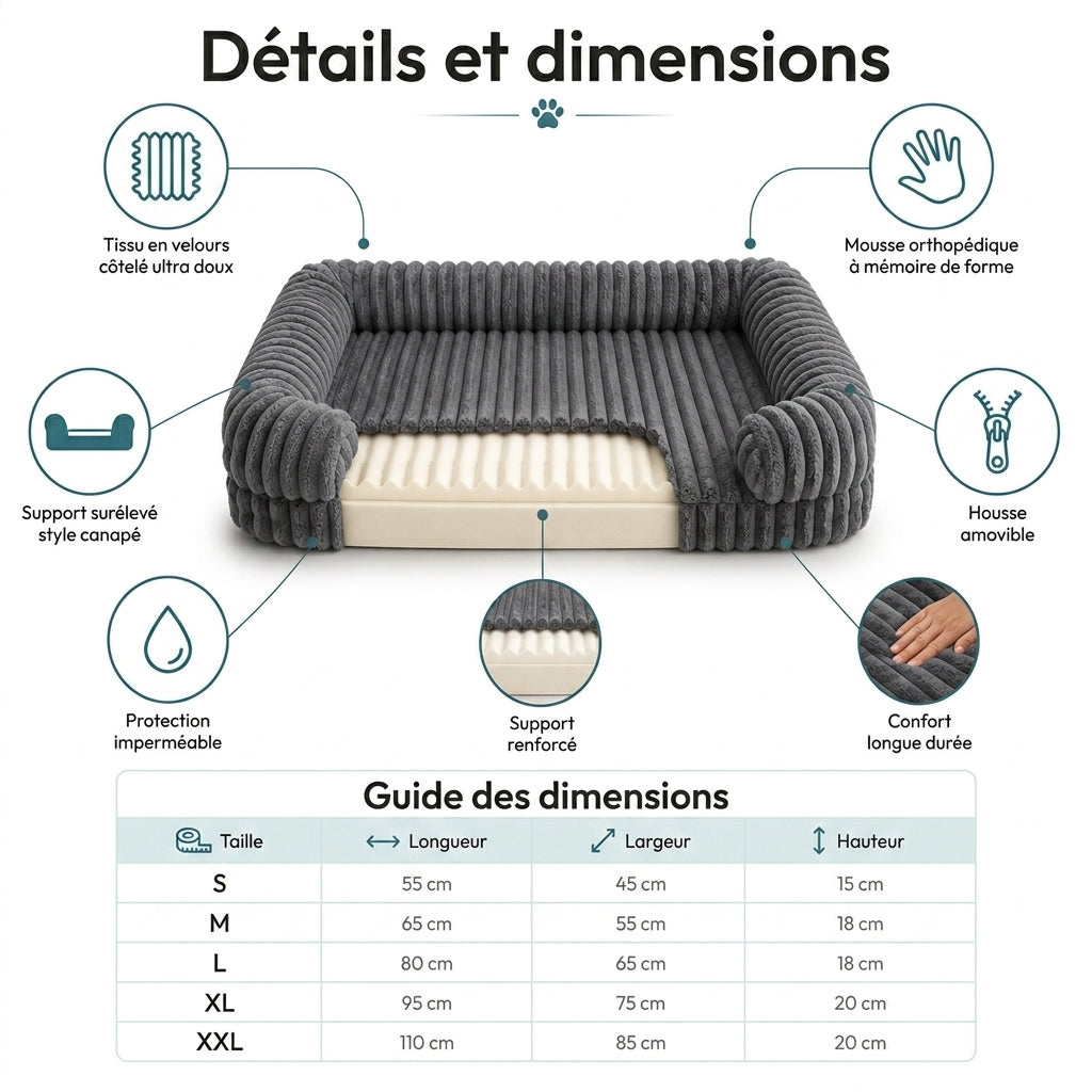 Panier canapé gris à accoudoirs pour chien