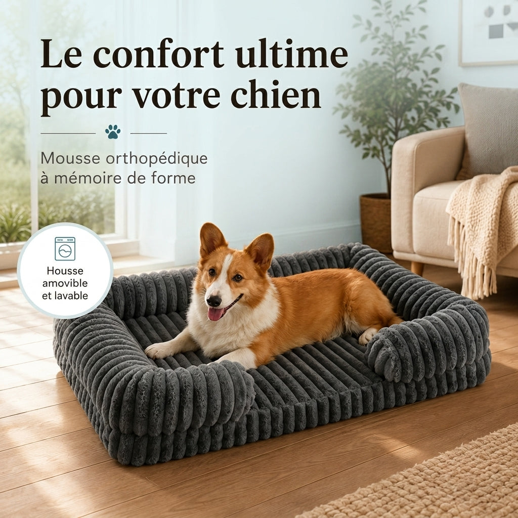 Panier canapé gris à accoudoirs pour chien