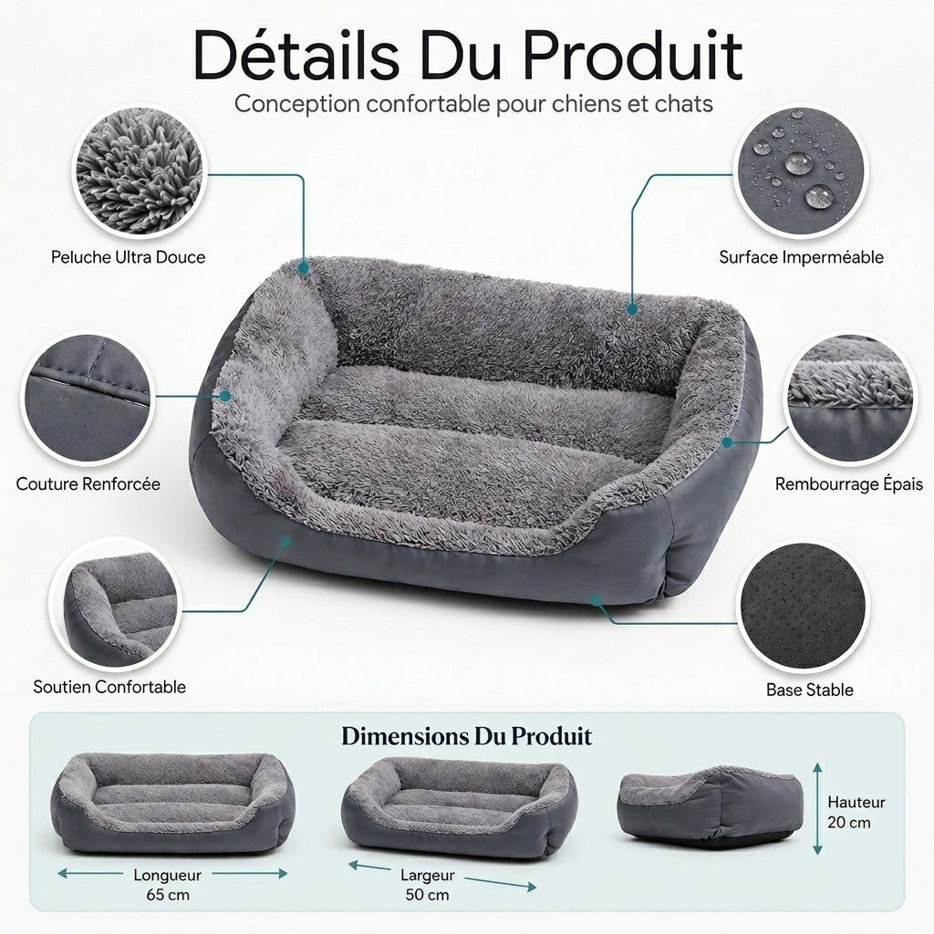 Panier rectangulaire gris côtelé pour chien