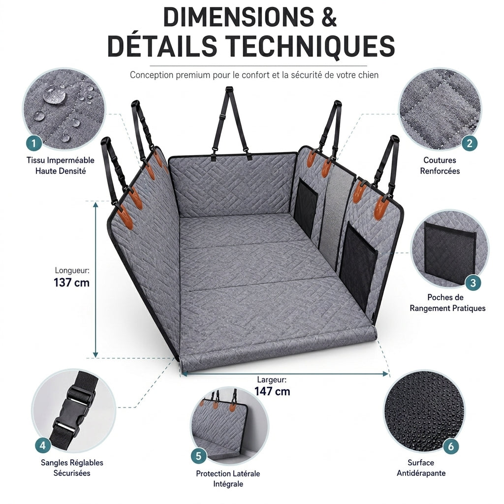 Protection de siège auto à fenêtres pour chien - gris