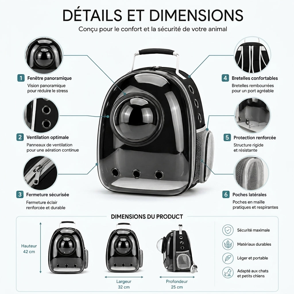 Sac à dos capsule de transport pour chat