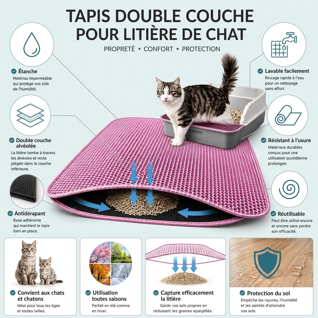 Tapis anti-dispersion pour litière