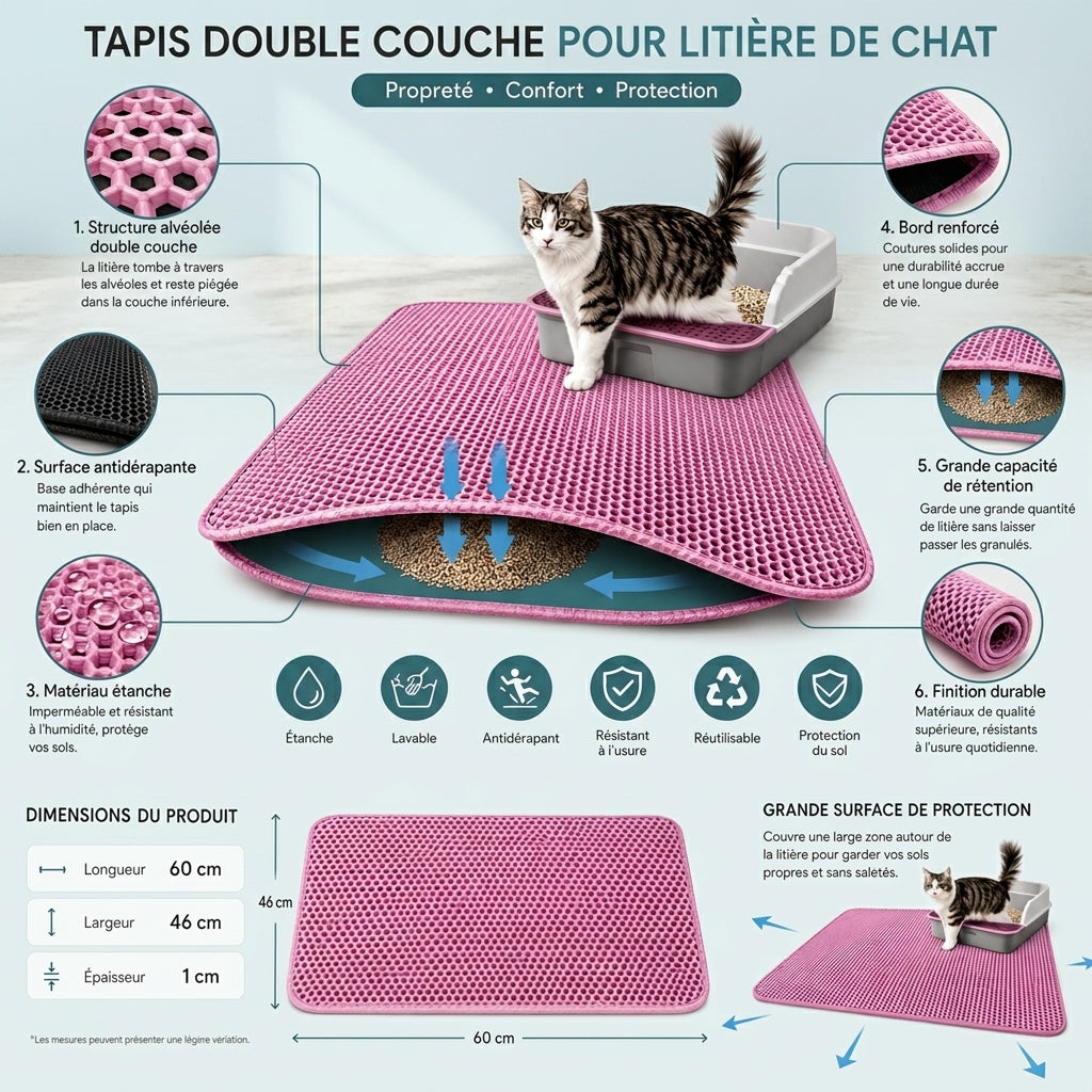 Tapis anti-dispersion pour litière