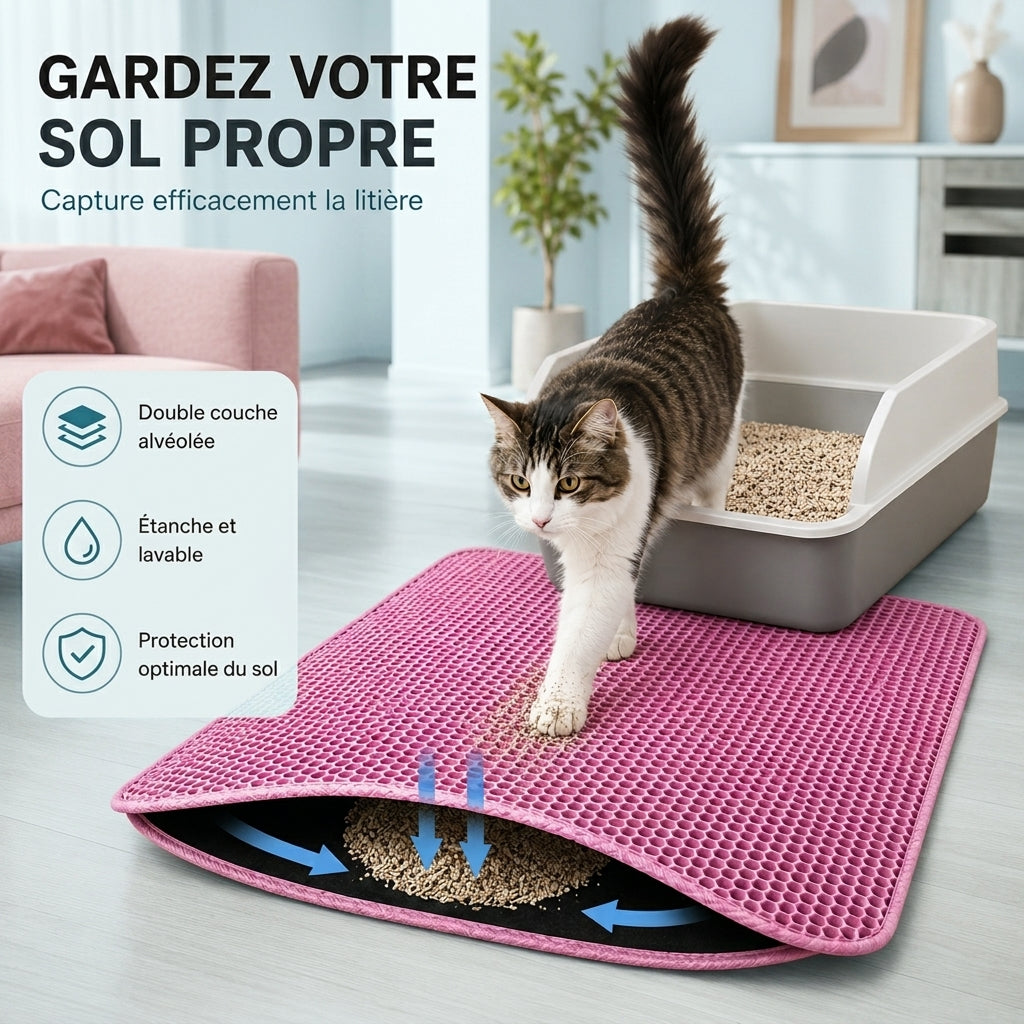 Tapis anti-dispersion pour litière