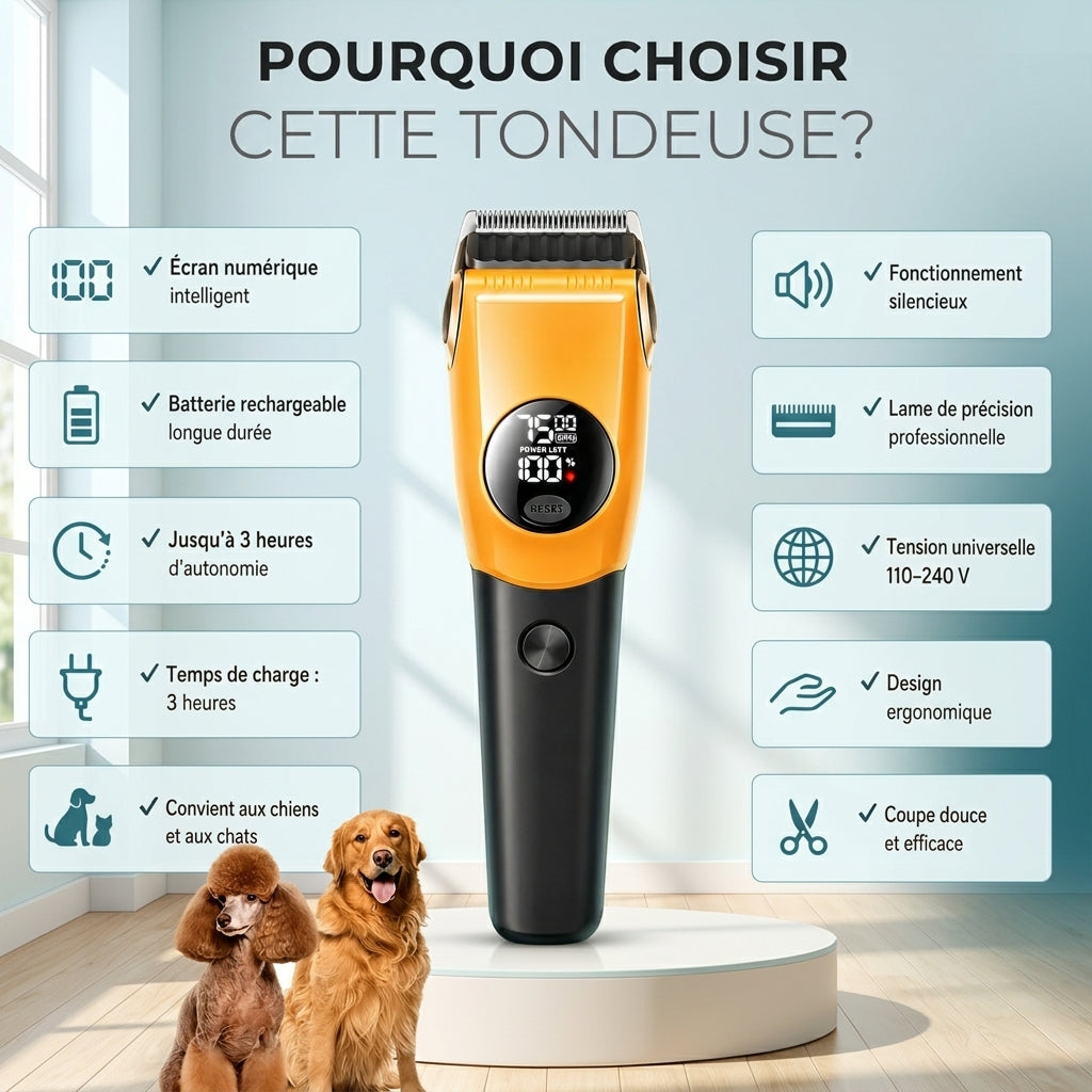 Tondeuse avec écran LCD pour chien et chat