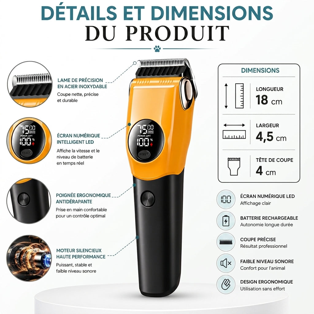 Tondeuse avec écran LCD pour chien et chat